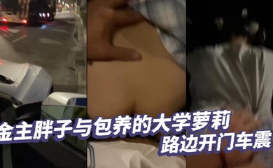金主胖子与包养的大学萝莉路边开门车震